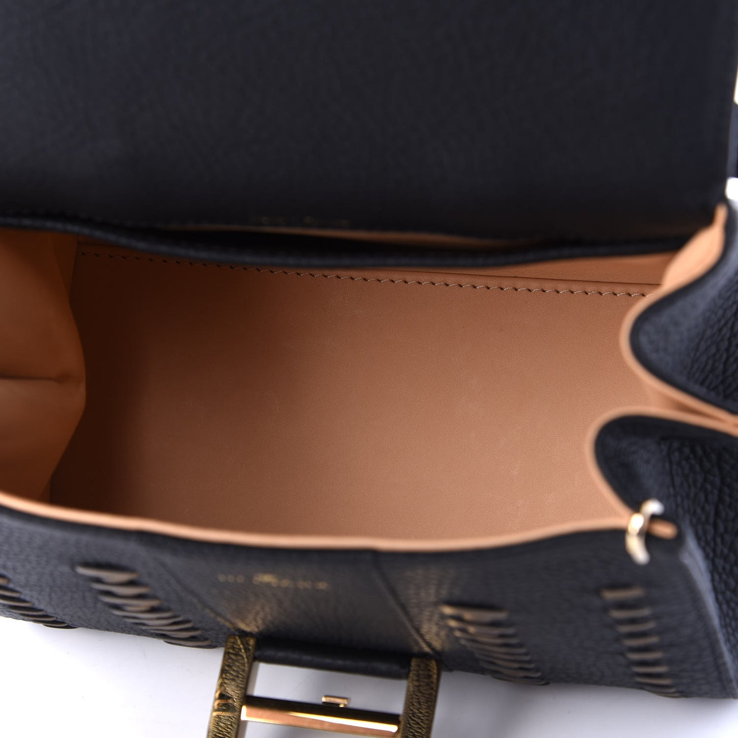 Crispy Calfskin Tribal Stitch Mini Brillant Satchel Black Bronze