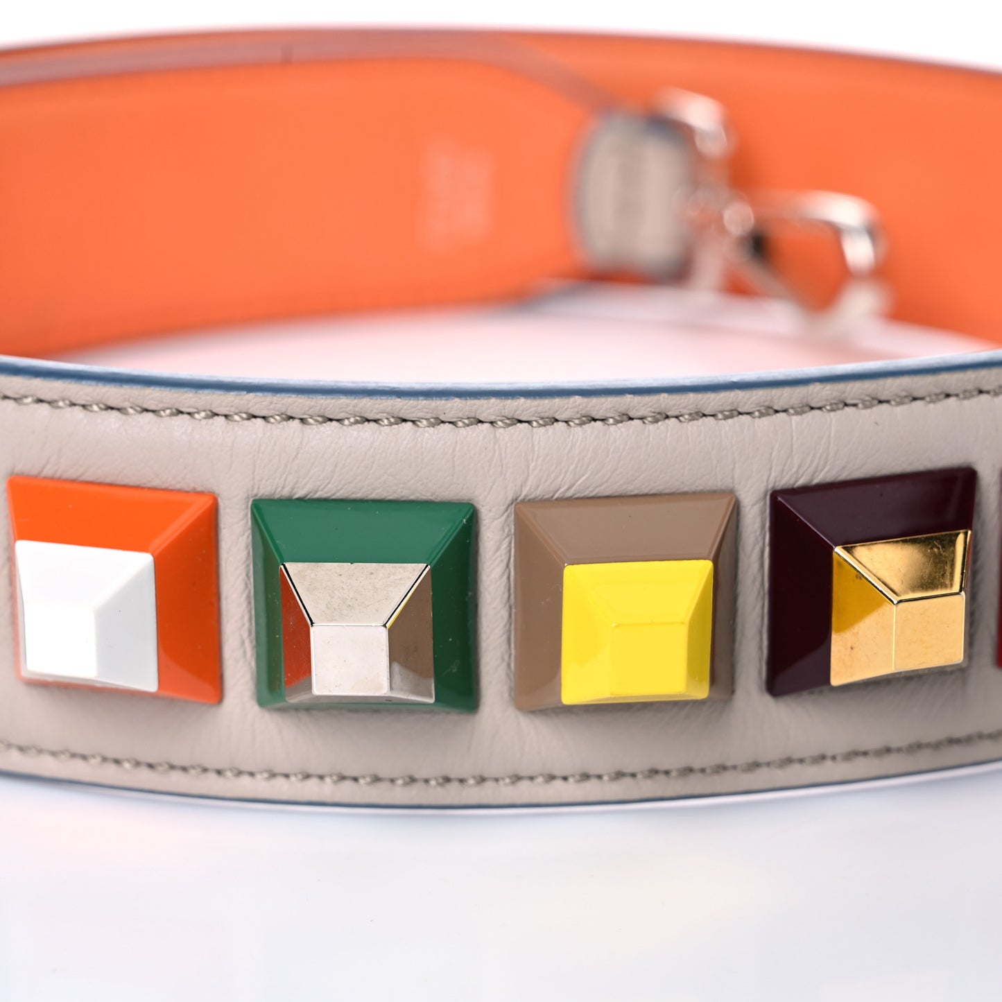 Vitello Dolce Plexiglass Bi-Color Studded Strap You Grigio Polvere Arancio Multicolor