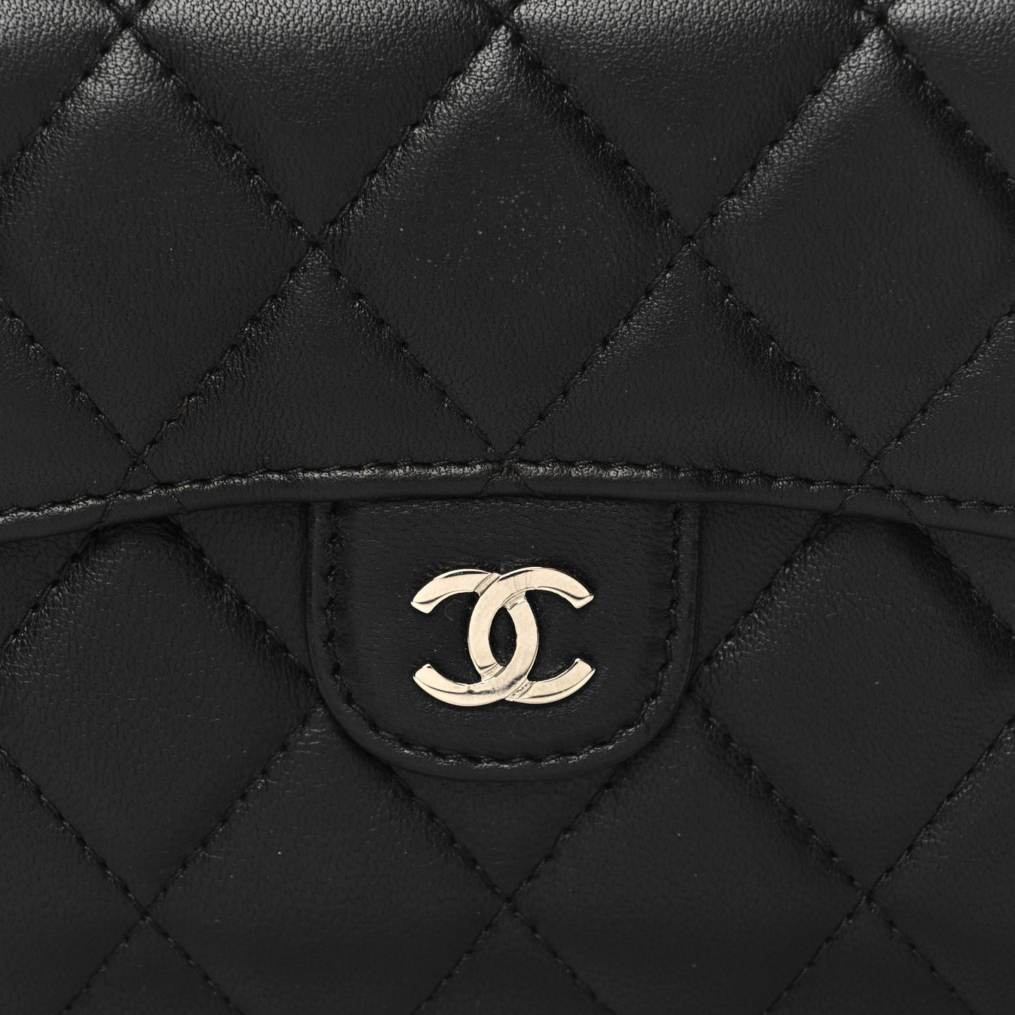 Lambskin Quilted Compact Flap Wallet Black