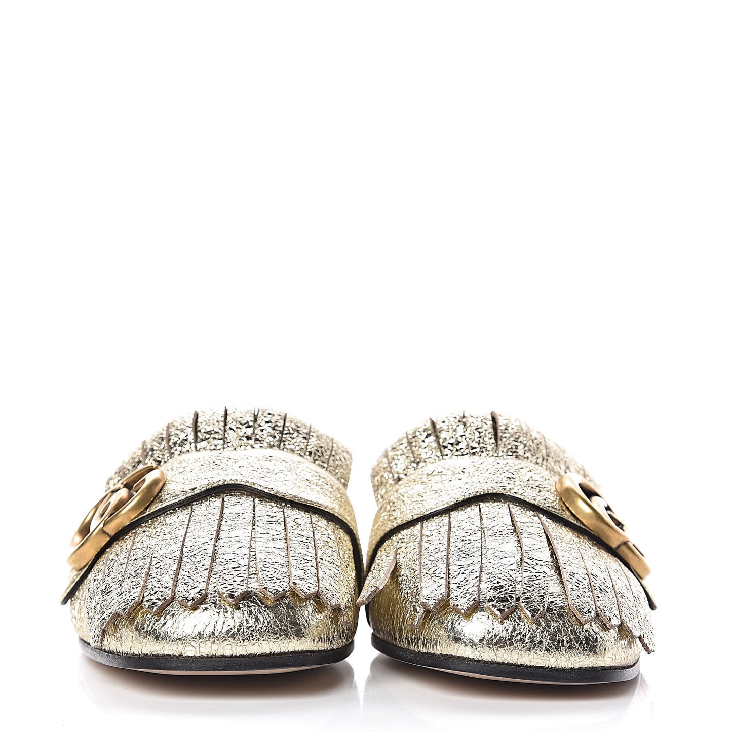 Galassia Womens GG Marmont Fringe Slippers 36 Platino