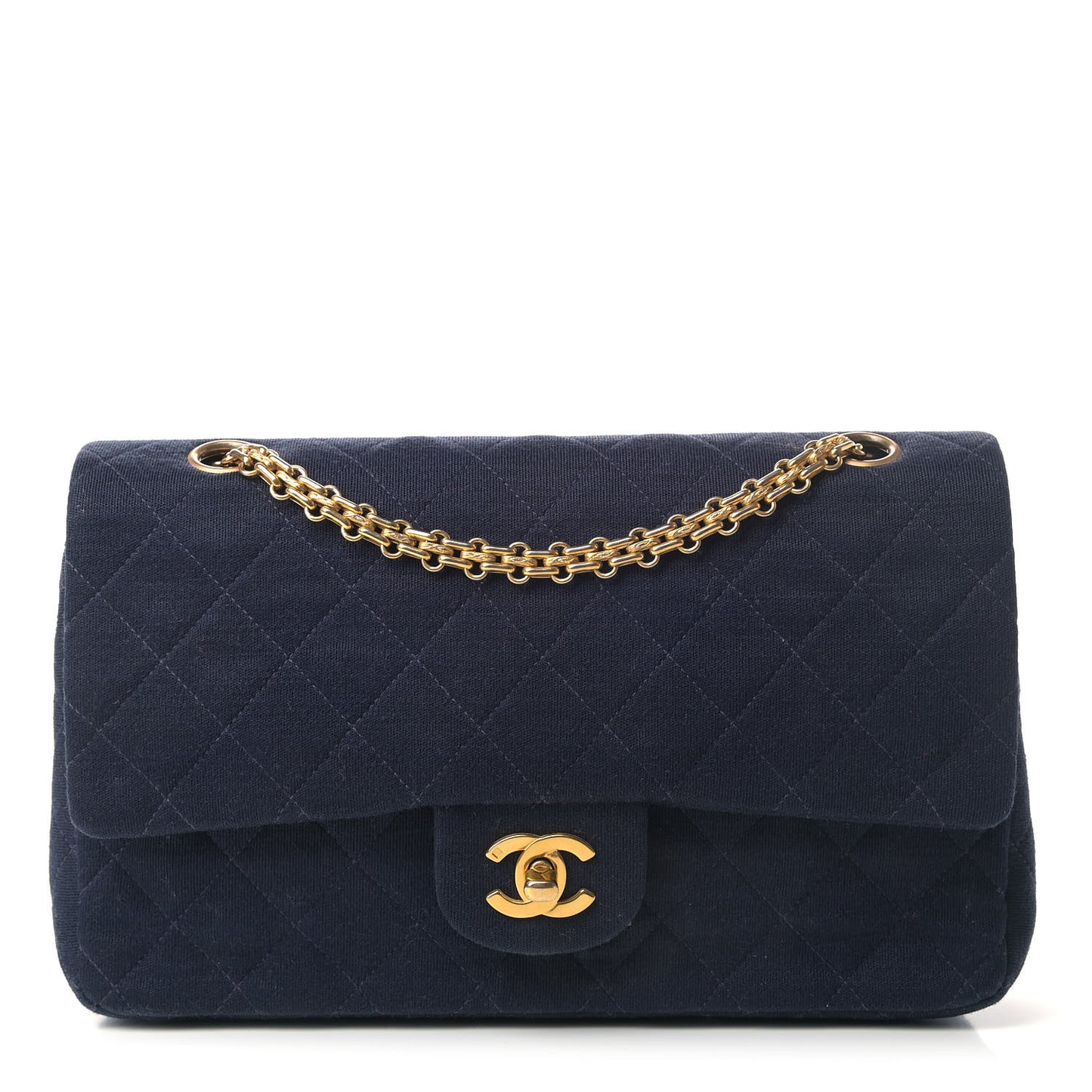 Jersey Quilted Medium Bijoux Chain Double Flap Navy