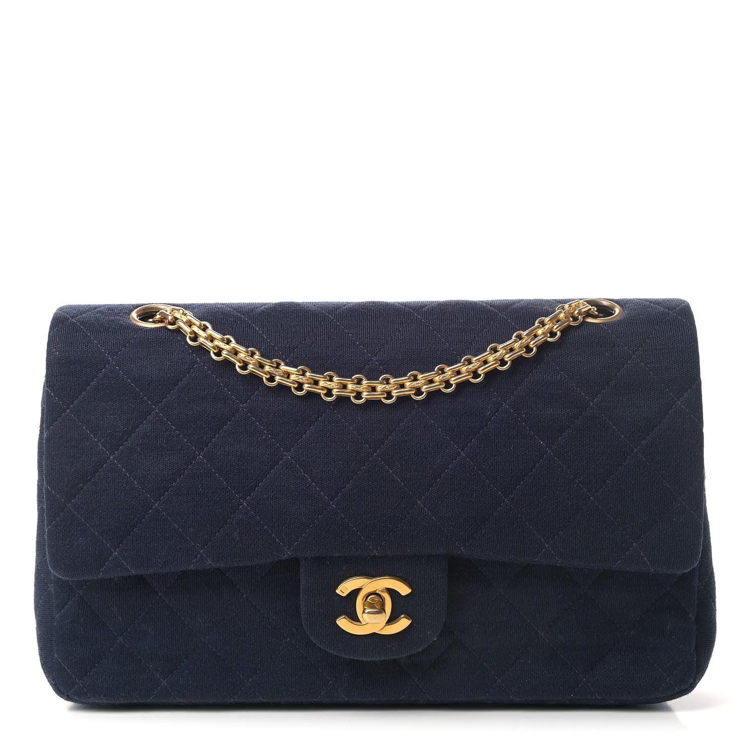 Chanel Jersey Quilted Medium Bijoux Chain Double Flap Navy 1 of 9