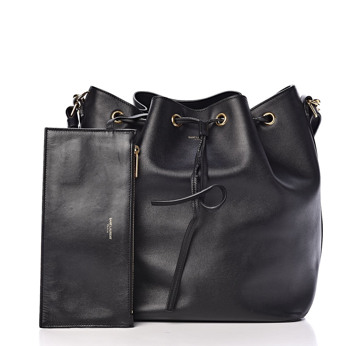 Calfskin Large Emmanuelle Bucket Bag Black