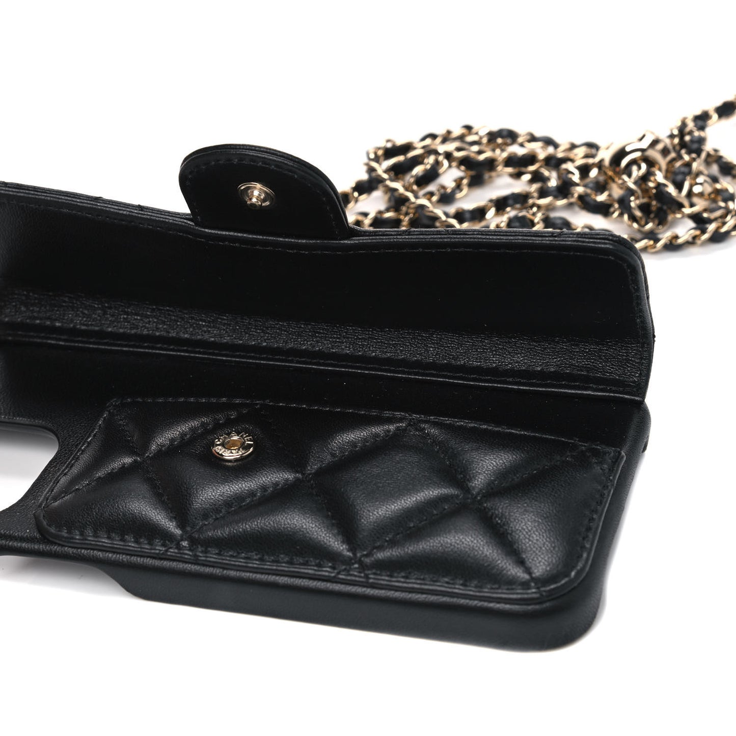 Lambskin Quilted iPhone XII Max Case With Chain Black