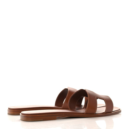 Hermes Box Calfskin Oran Sandals 38.5 Gold 4 of 10