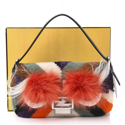Fendi Shearling Calfskin Goat Fox Fur Bugs Baguette Orange Multicolor 12 of 12