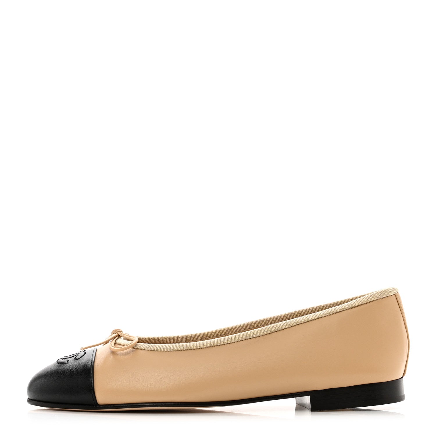 Chanel Lambskin Cap Toe CC Ballerina Flats 38 Beige Black 1 of 9