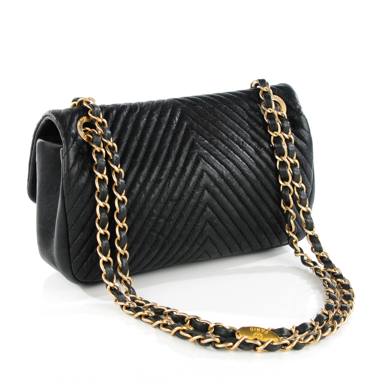 Chanel Wrinkled Lambskin Chevron Quilted Small Flap Black 3 of 9