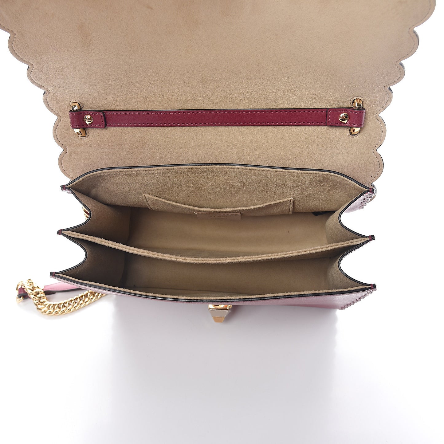 Vitello Liberty Scalloped Studded Kan I Shoulder Bag Black Cherry