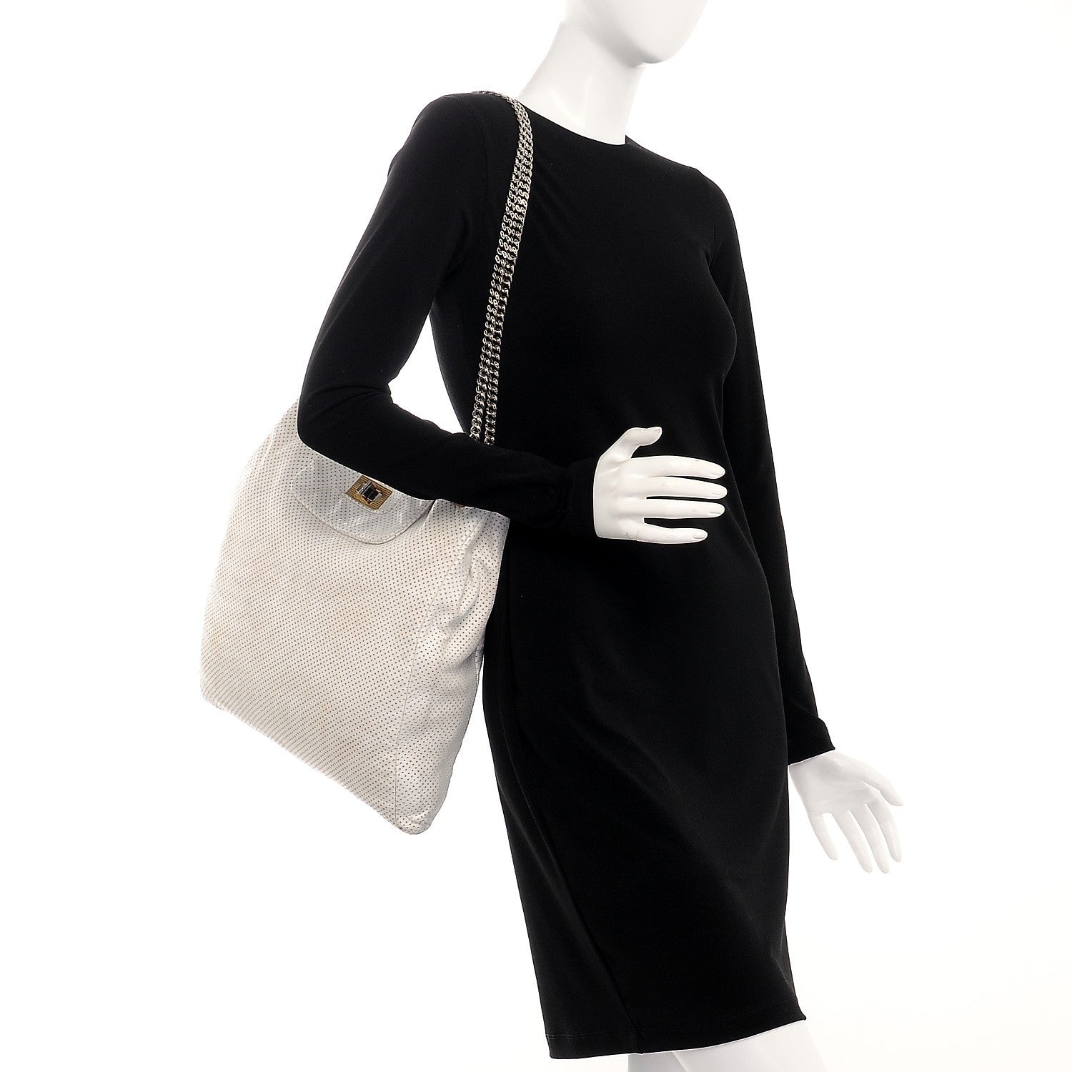 Chanel Perforated Calfskin Drill Shoulder Bag White 3 of 11