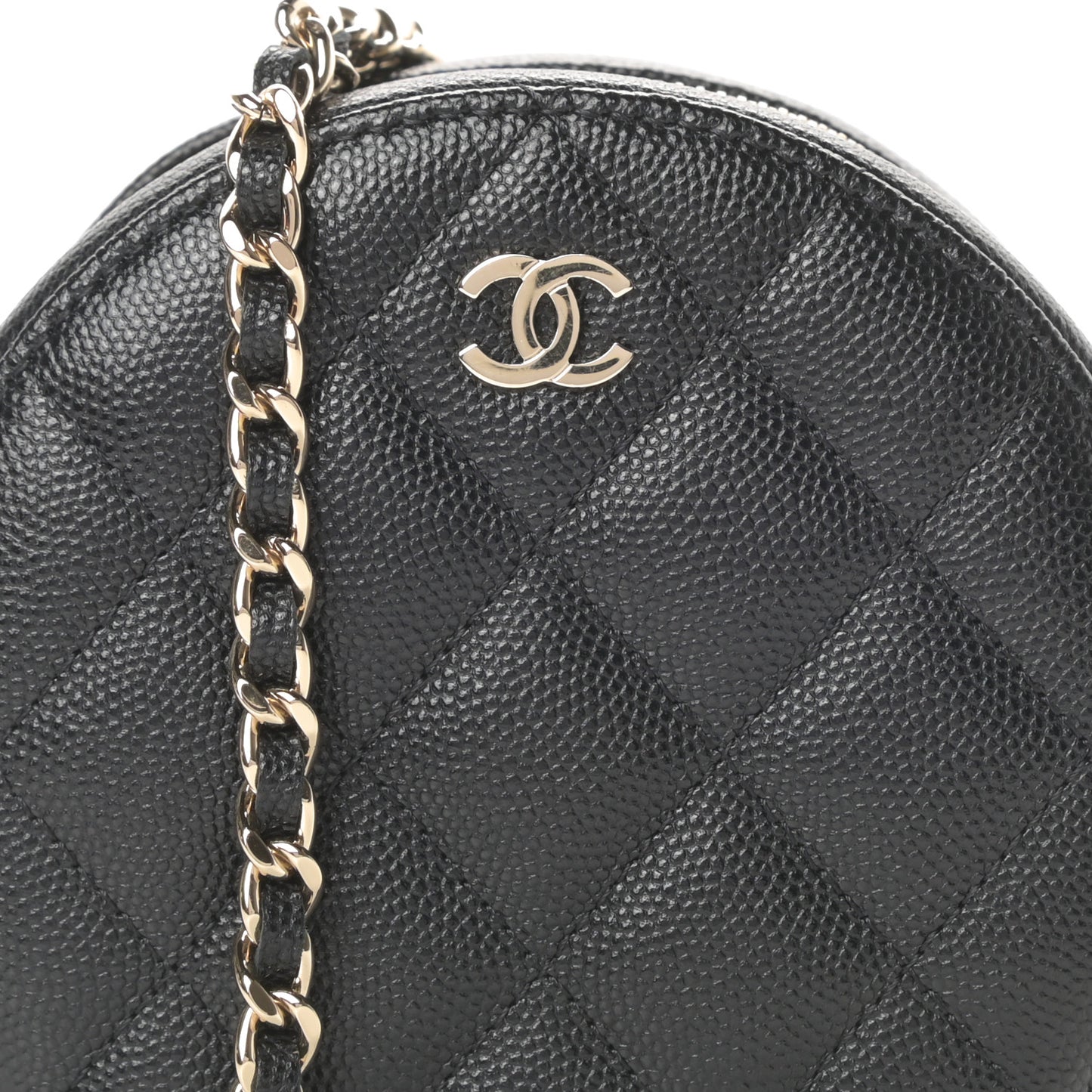 Caviar Quilted Round Clutch With Chain Black