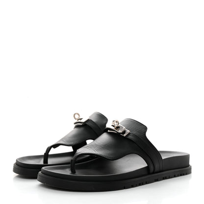 Hermes Calfskin Womens Empire Sandals 37 Black 3 of 11