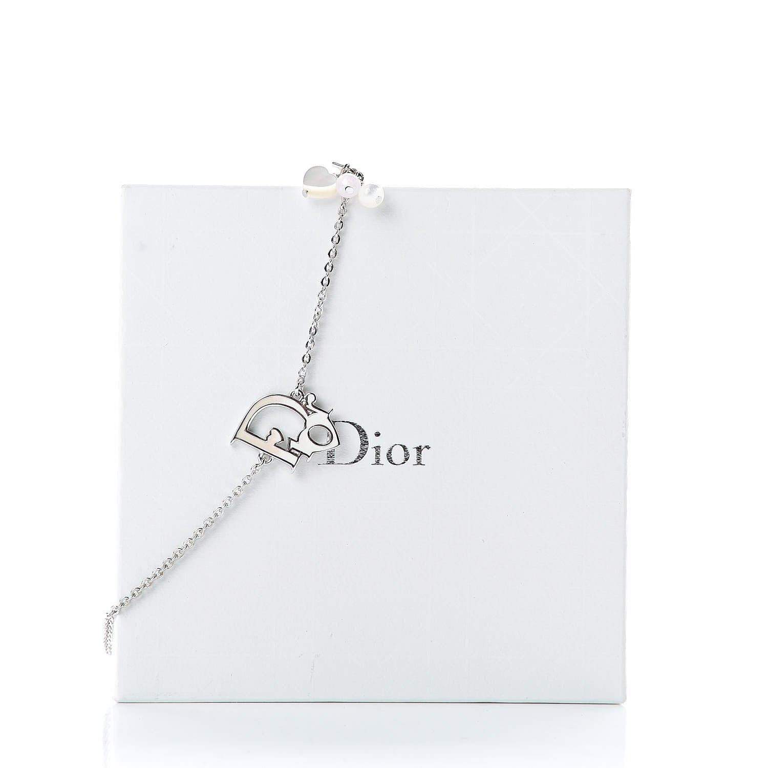 Christian Dior Logo Pendant Necklace Silver White 8 of 8