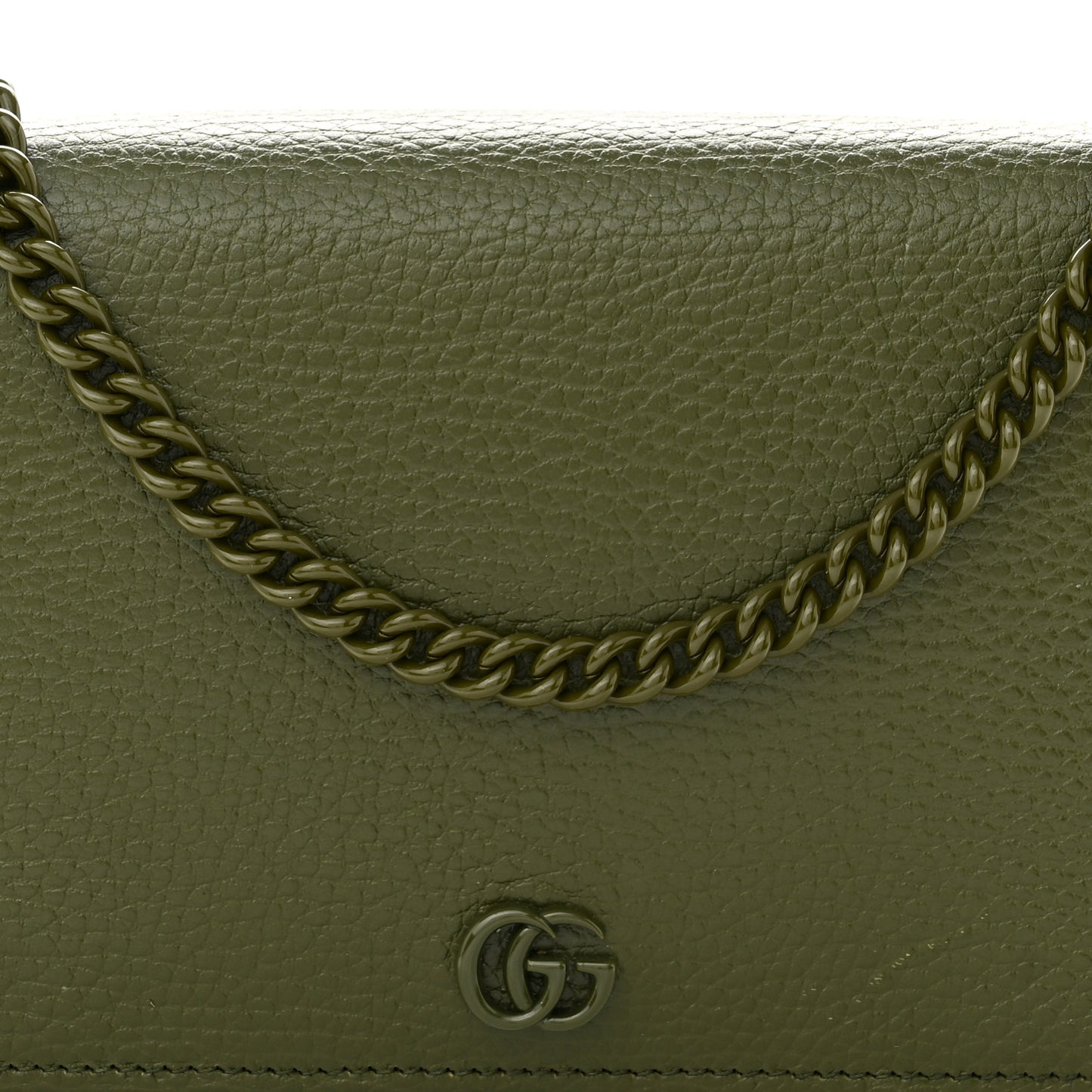 Dollar Calfskin Enamel Monochrome Mini GG Marmont Chain Wallet Military Wood