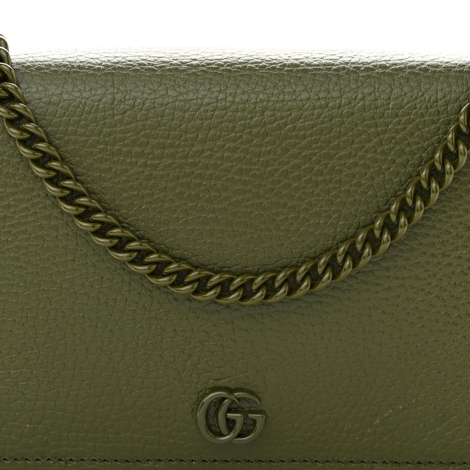 Gucci Dollar Calfskin Enamel Monochrome Mini GG Marmont Chain Wallet Military Wood 8 of 11
