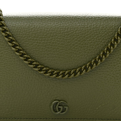 Gucci Dollar Calfskin Enamel Monochrome Mini GG Marmont Chain Wallet Military Wood 8 of 11