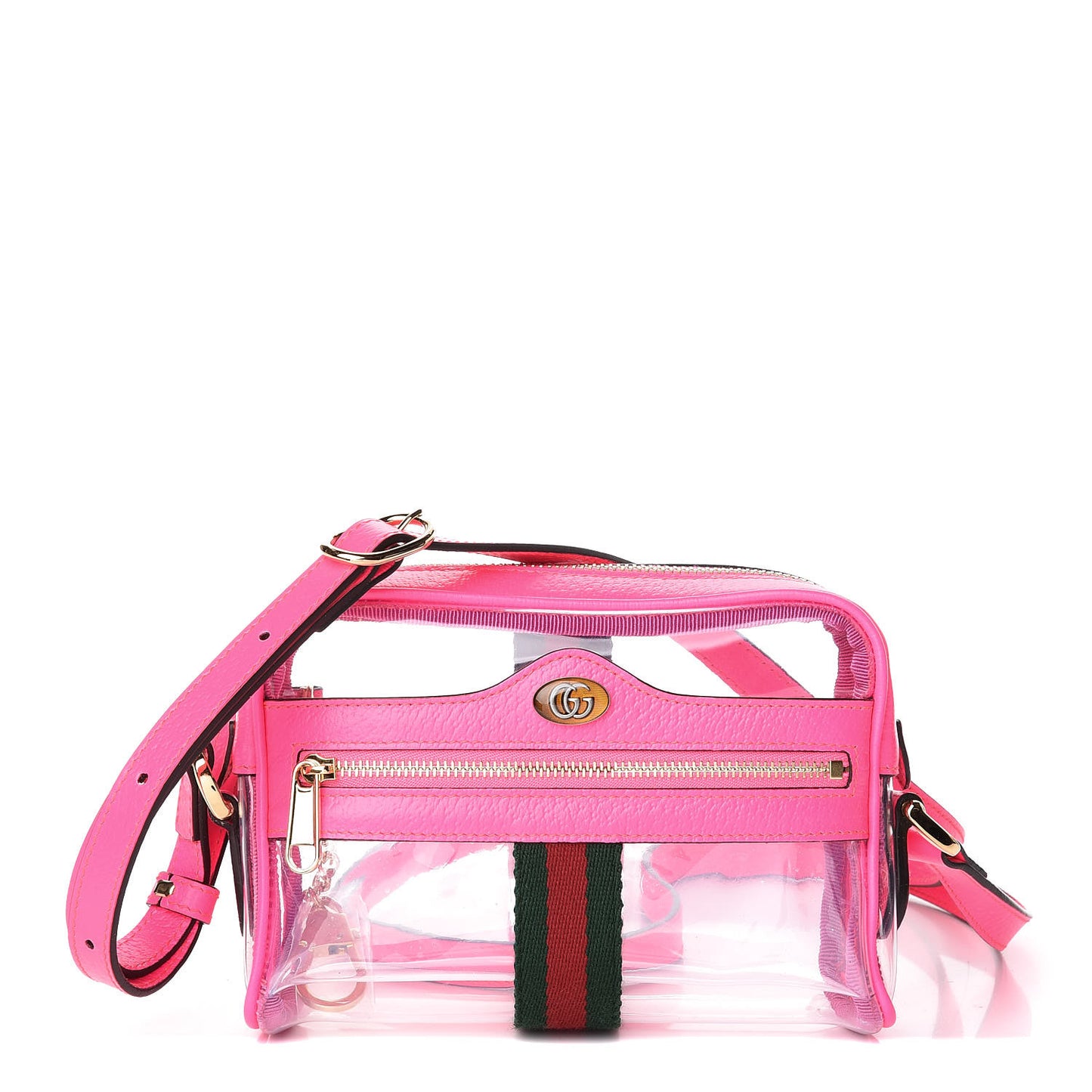 Vinyl Web Mini Ophidia Transparent Shoulder Bag Fluorescent Fuchsia