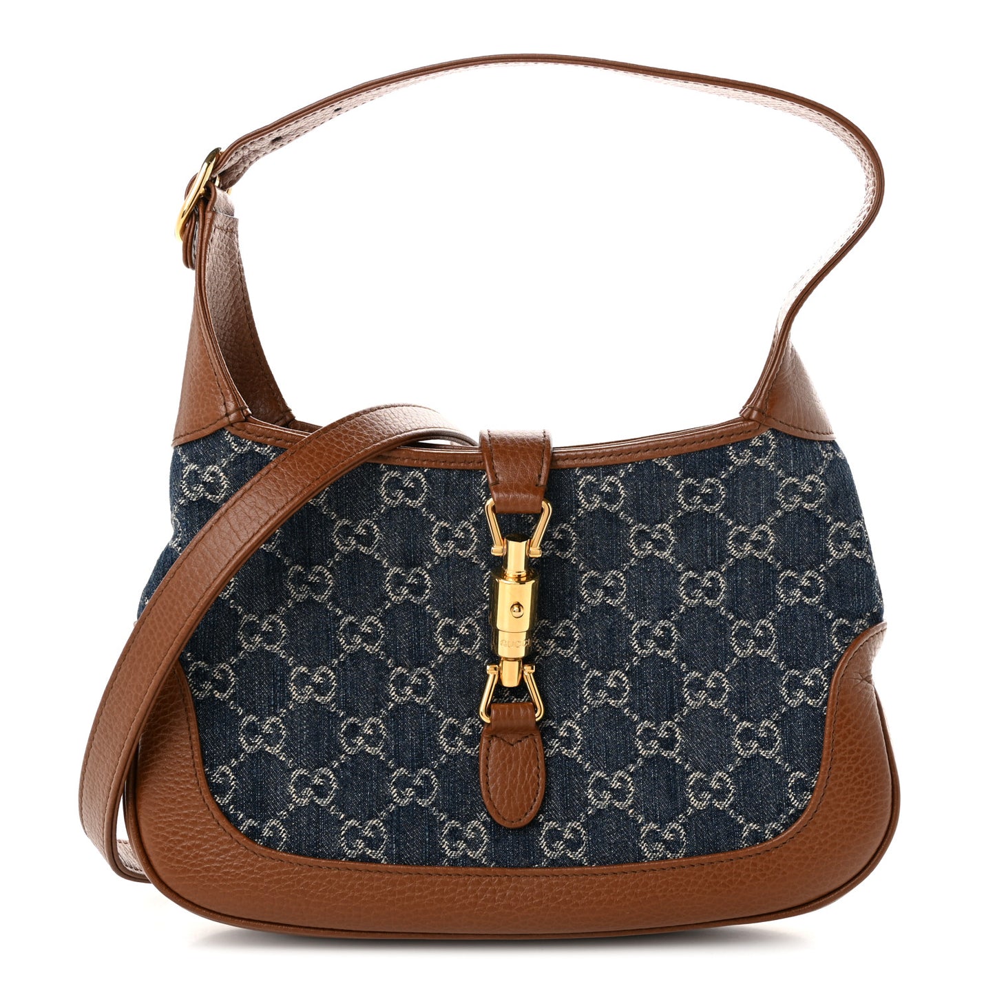 New Denim GG Monogram Calfskin Small Jackie 1961 Hobo Blue Tea Cuir