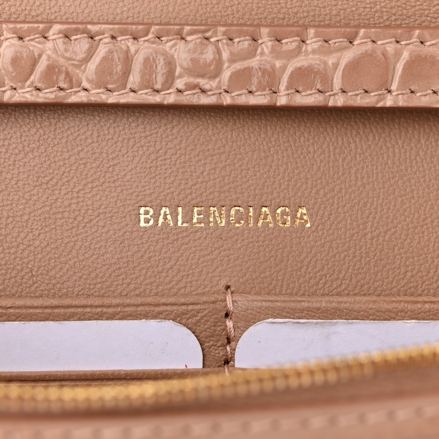 Shiny Calfskin Crocodile Embossed Hourglass Chain Bag Nude Beige