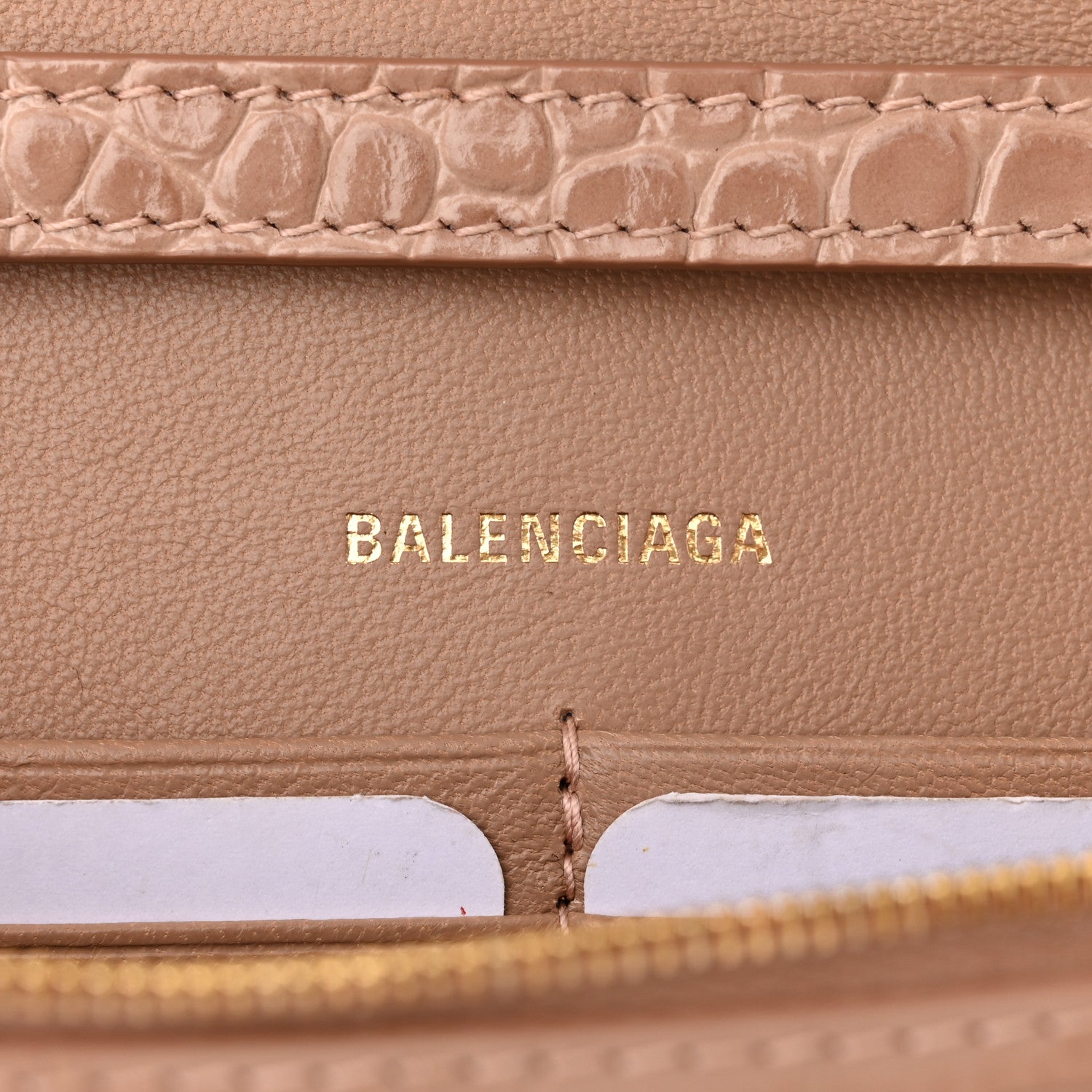 Balenciaga Shiny Calfskin Crocodile Embossed Hourglass Chain Bag Nude Beige 6 of 10