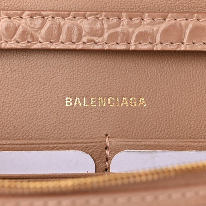 Balenciaga Shiny Calfskin Crocodile Embossed Hourglass Chain Bag Nude Beige 6 of 10