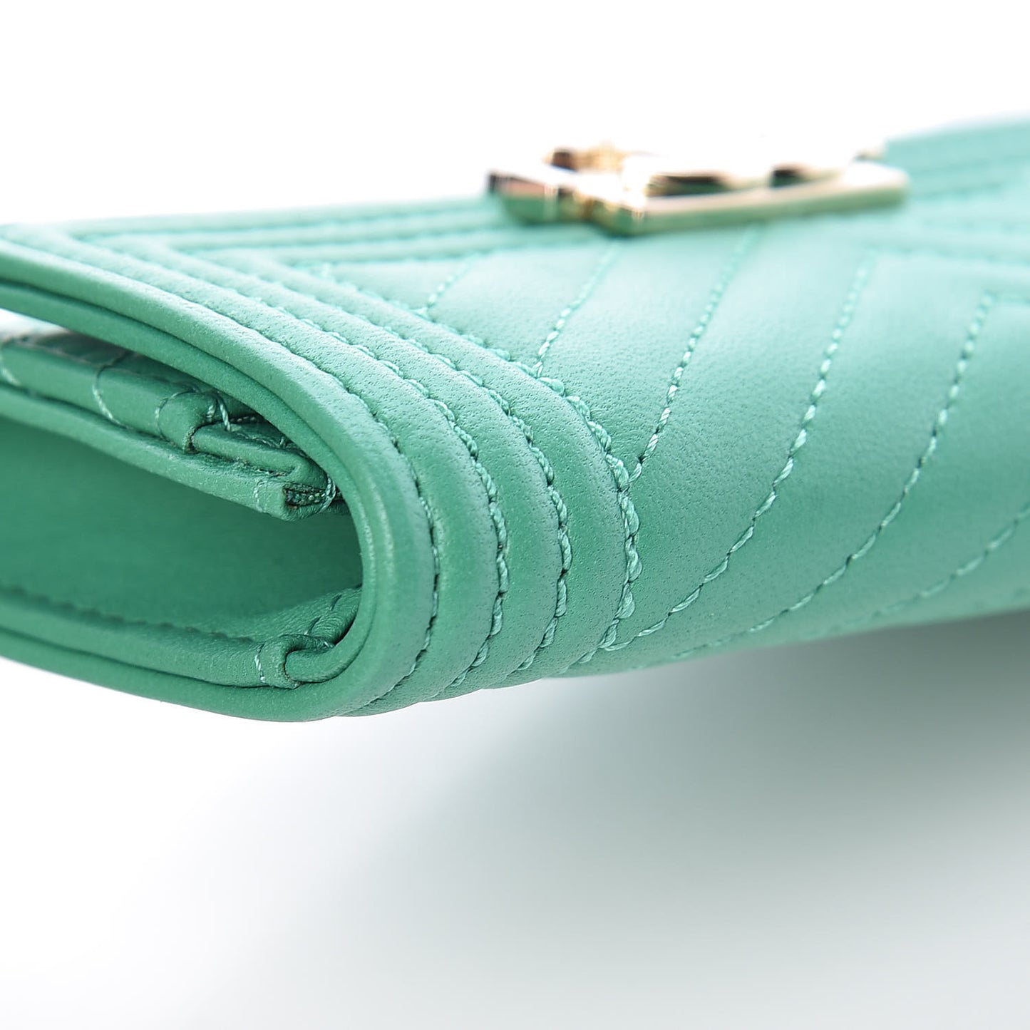 Lambskin Chevron Quilted Boy Card Holder Wallet Green