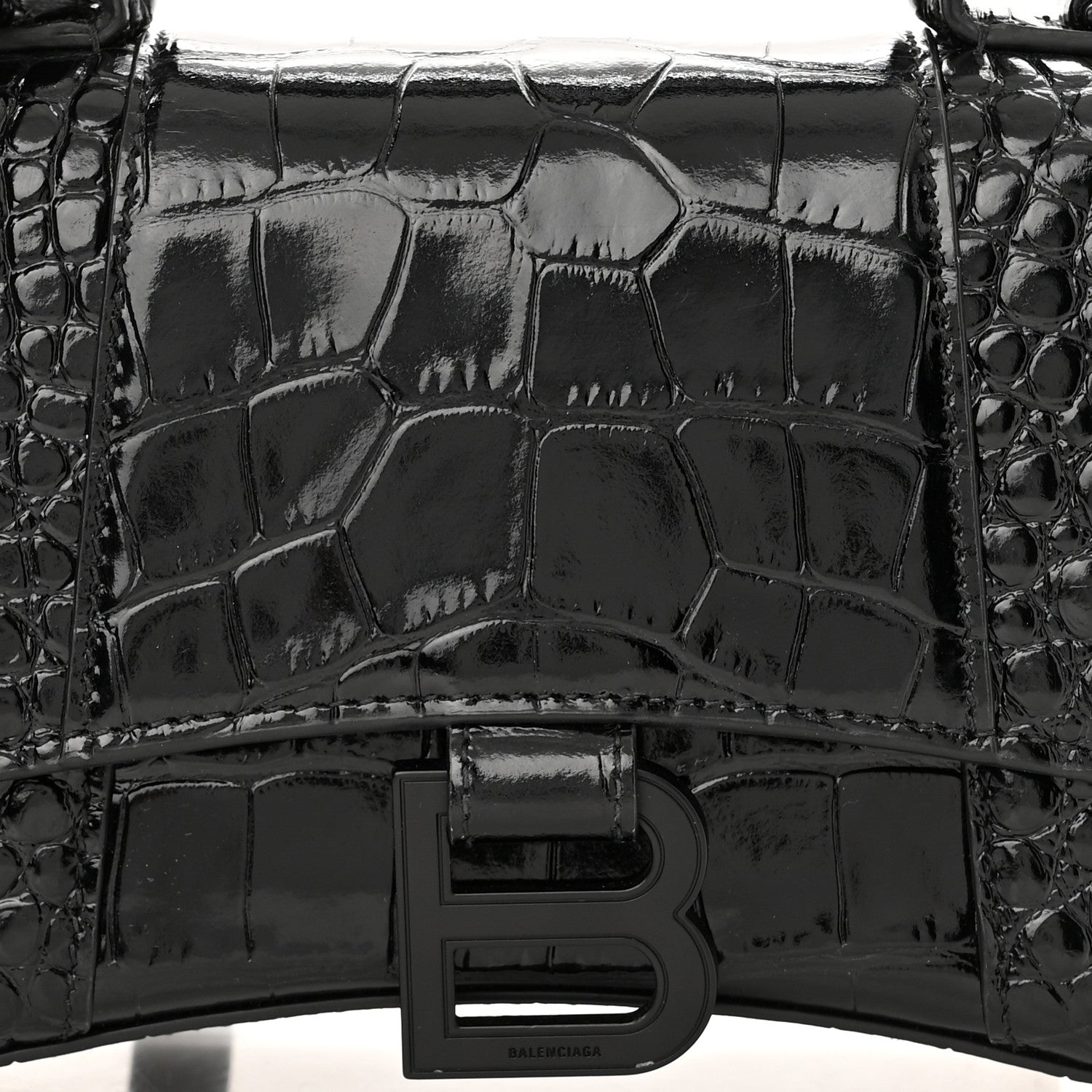 Balenciaga Shiny Calfskin Monochrome Crocodile Embossed Hourglass Top Handle Bag XS Black 7 of 10
