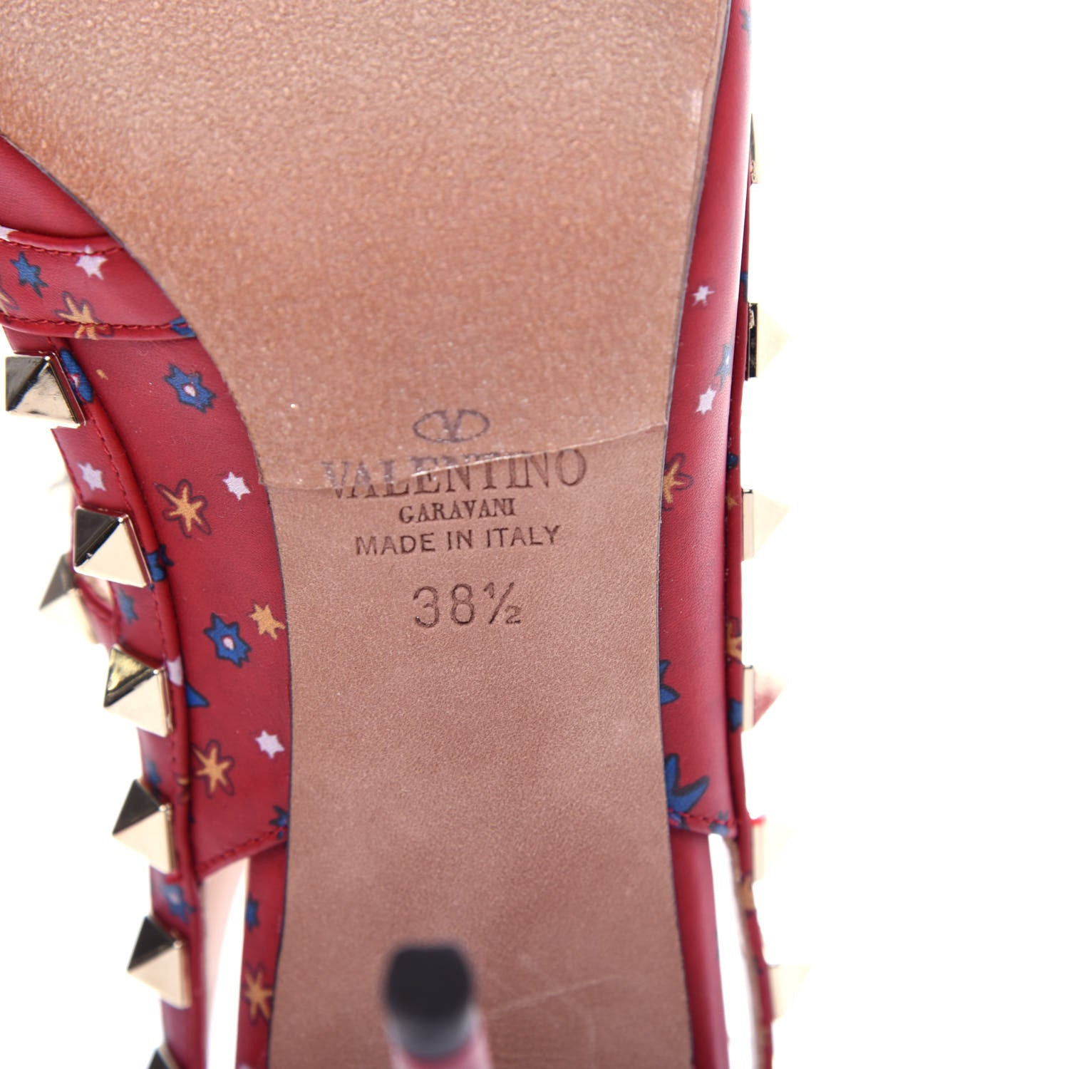 Valentino Garavani Calfskin Nappa Volcano Print Rockstud Ankle Strap 100mm Pumps 38.5 Rosso Valentino 9 of 10