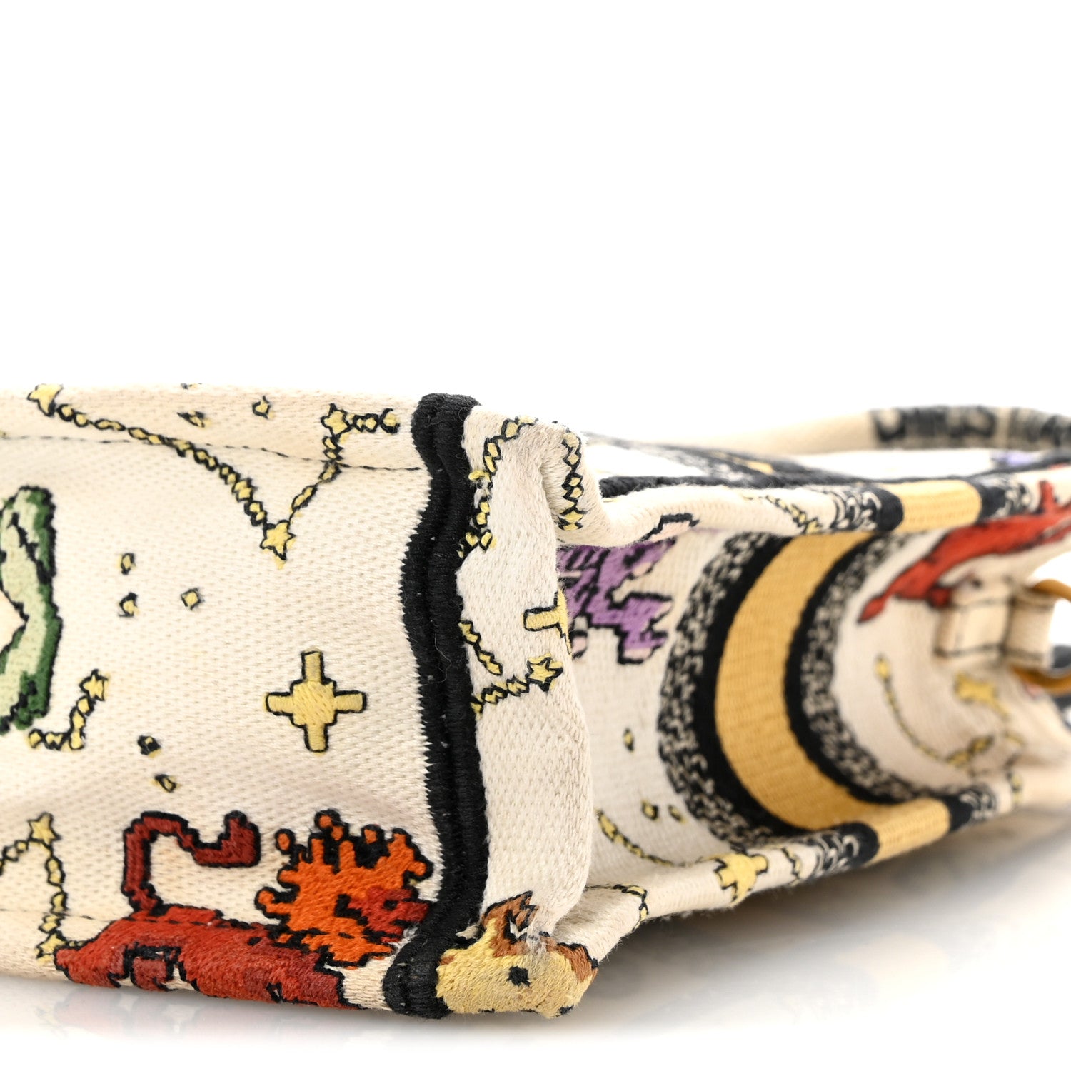 Christian Dior Canvas Embroidered Pixel Zodiac Mini Book Tote Phone Bag Latte Multicolor 10 of 13