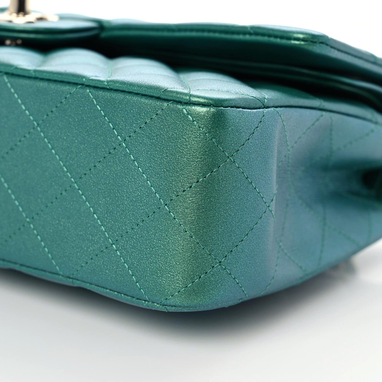 Chanel Iridescent Calfskin Quilted Medium Double Flap Green 6 of 10