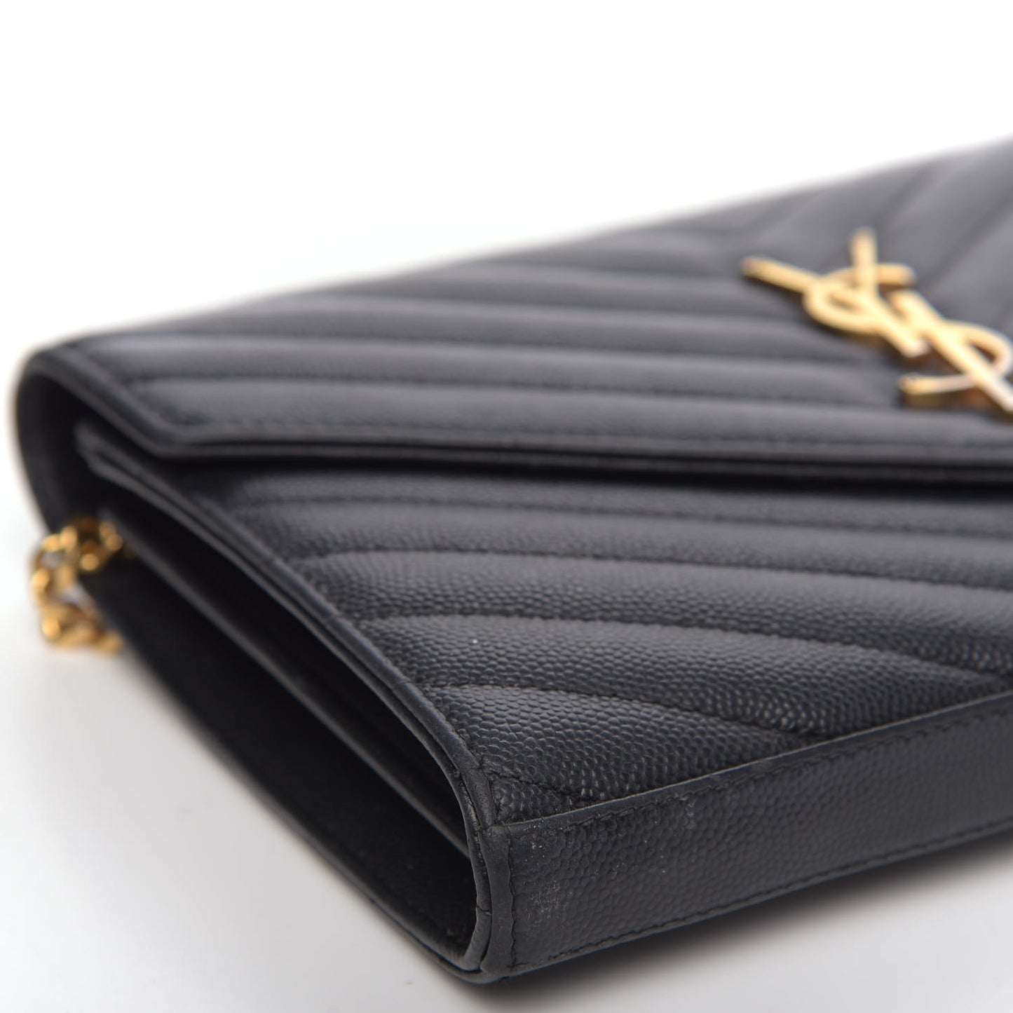 Grain De Poudre Matelasse Chevron Monogram Chain Wallet Black