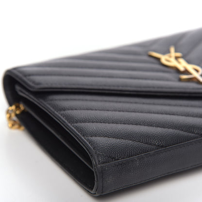Saint Laurent Grain De Poudre Matelasse Chevron Monogram Chain Wallet Black 8 of 15