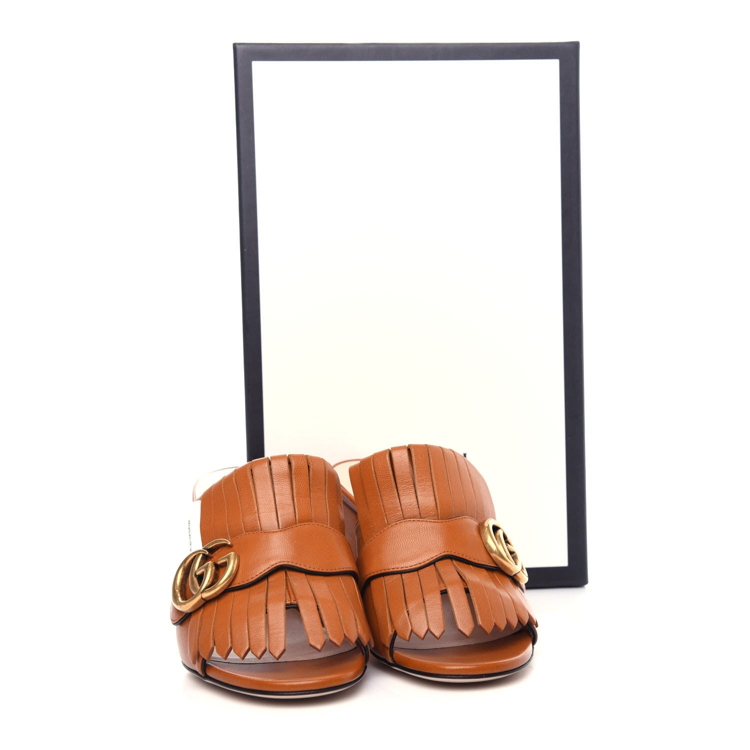 Gucci Malaga Kid GG Marmont Fringe 75mm Slide Sandals 36 Cognac 10 of 11