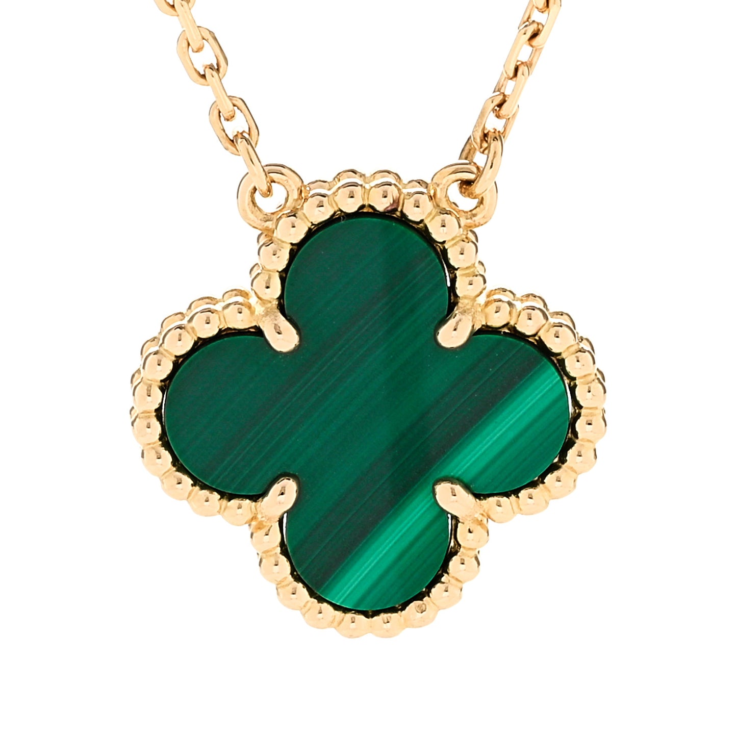 18K Yellow Gold Malachite Vintage Alhambra Pendant Necklace