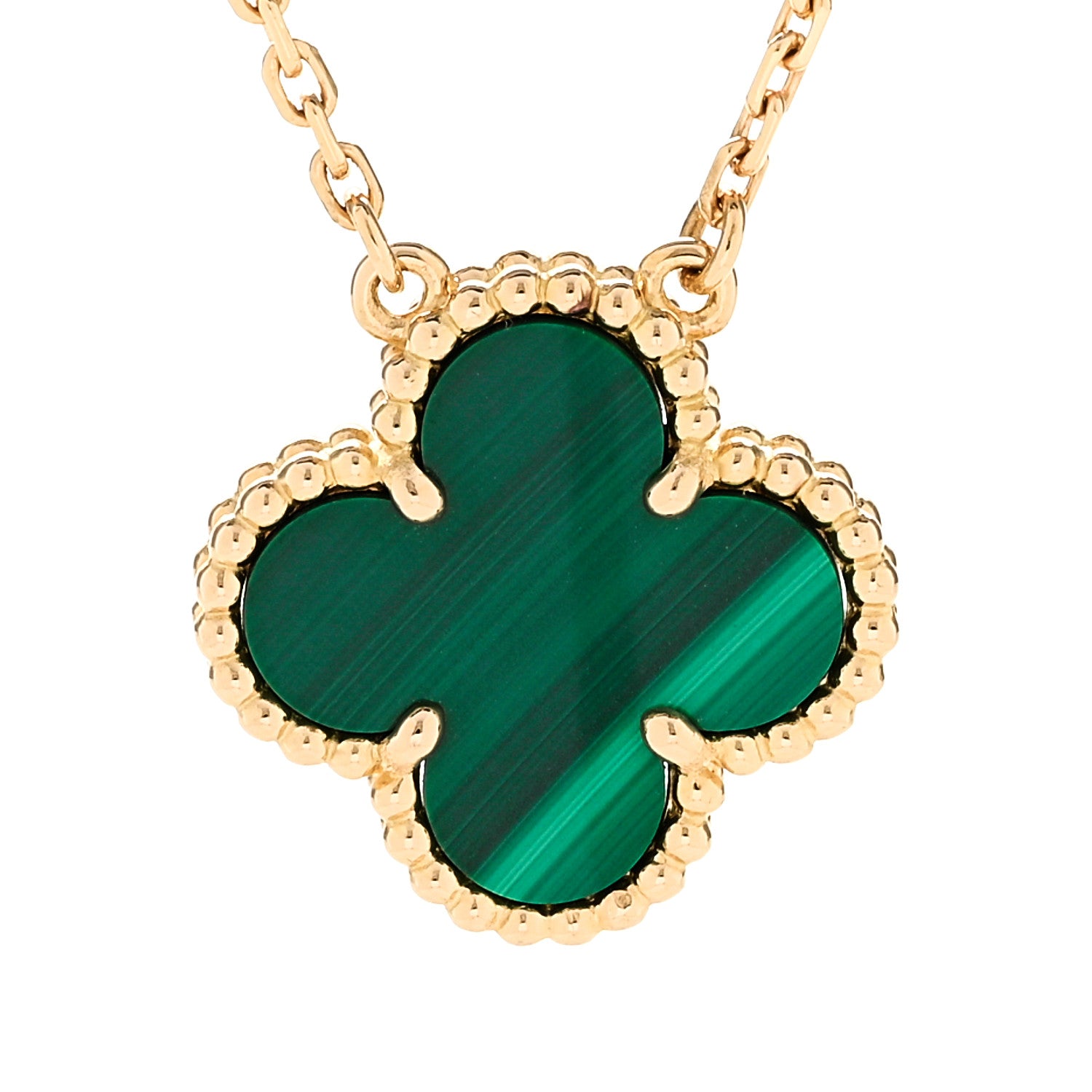 Van Cleef & Arpels 18K Yellow Gold Malachite Vintage Alhambra Pendant Necklace 4 of 9