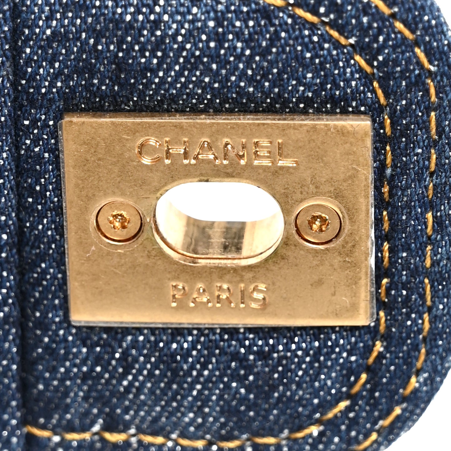 Denim Quilted Double You Mini Flap  Blue Golden