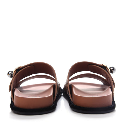 Fendi Calfskin FF Embossed Pearland Slide Sandals 37 Tobacco Moro 7 of 11