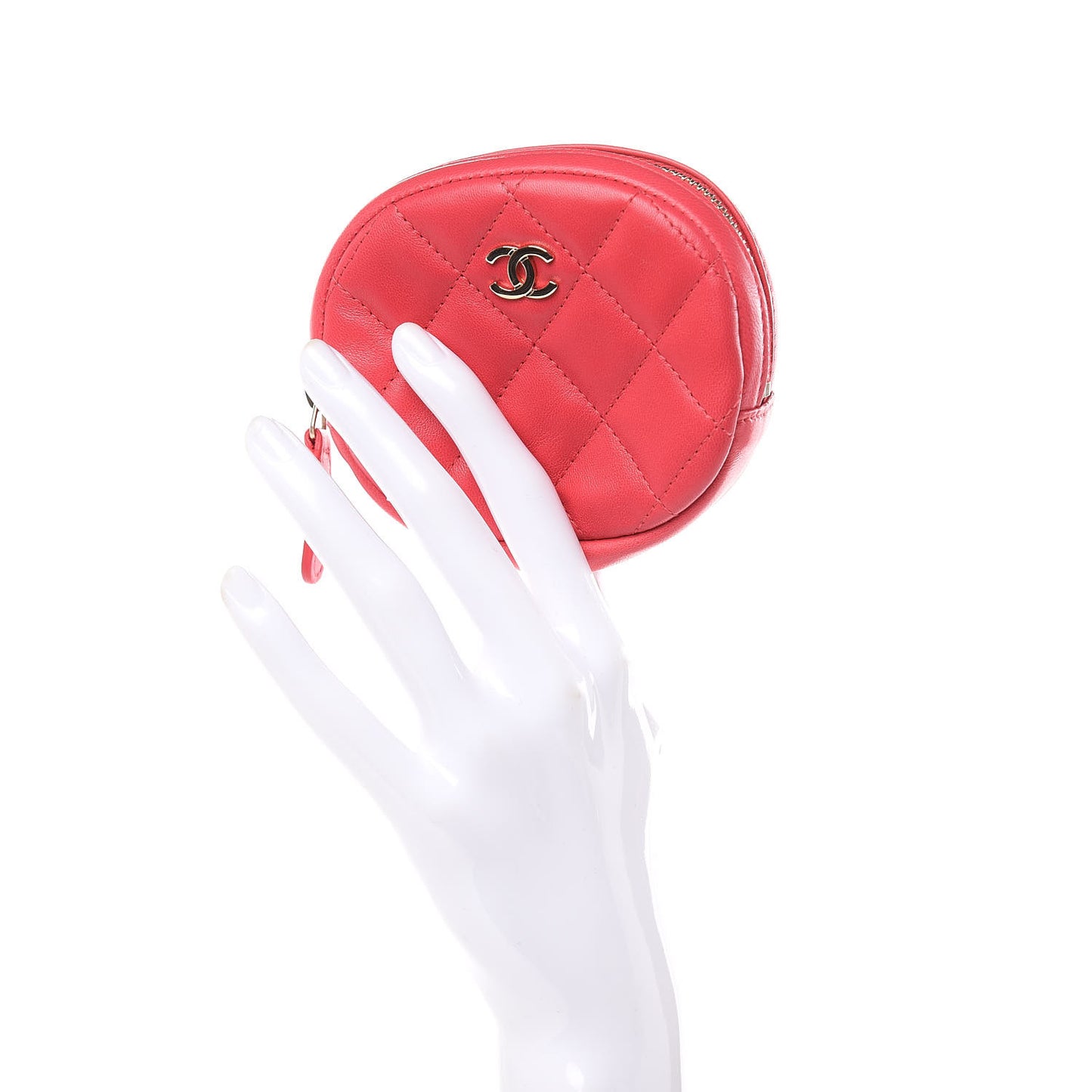 Lambskin Quilted Zip Around Classic Coin Purse Light Red