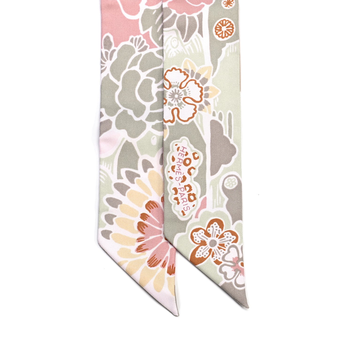 Silk Bingata Twilly Vieux Rose Vert De