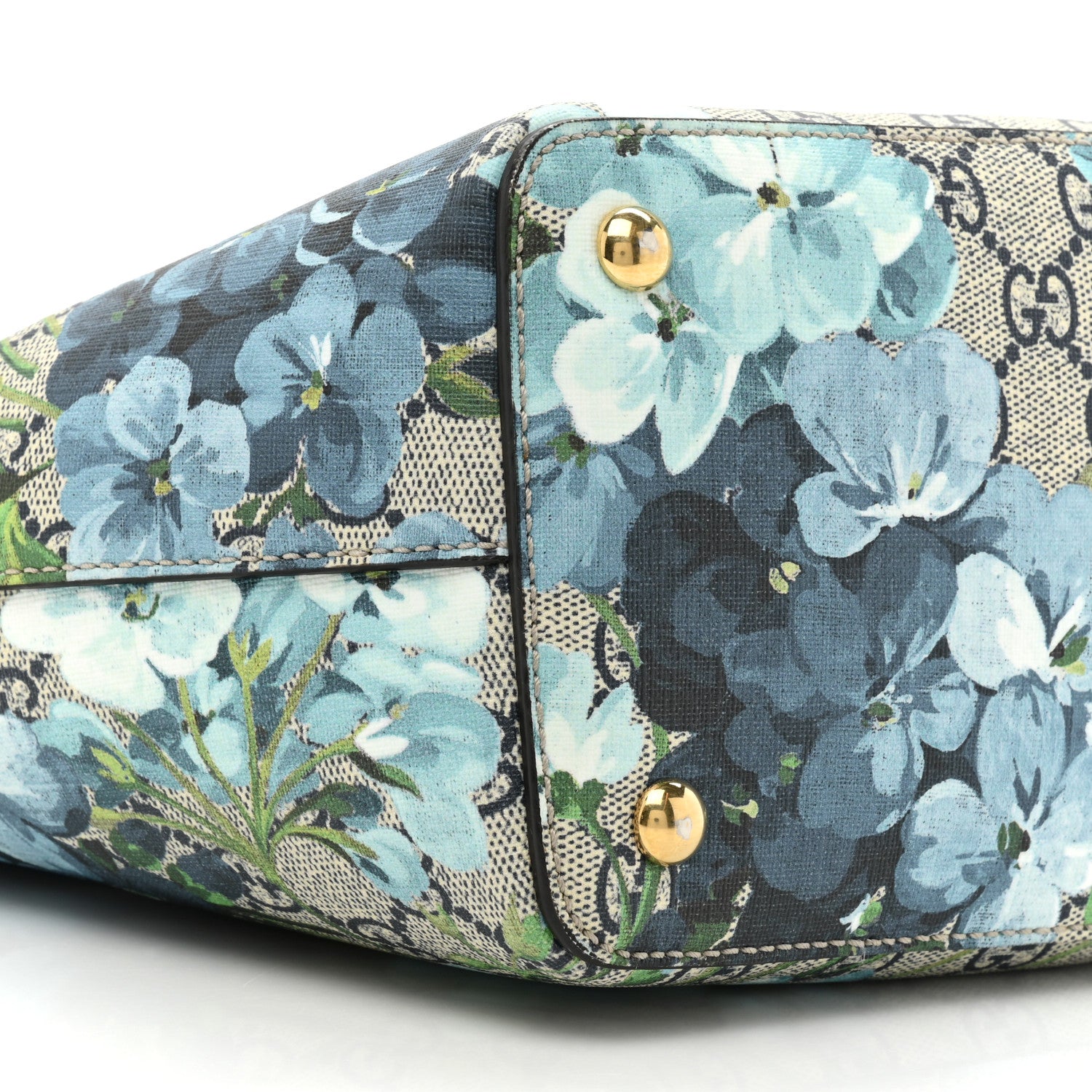 Gucci GG Supreme Monogram Blooms Medium Zippered Bucket Tote Beige Blue Navy Hibiscus Red 9 of 9