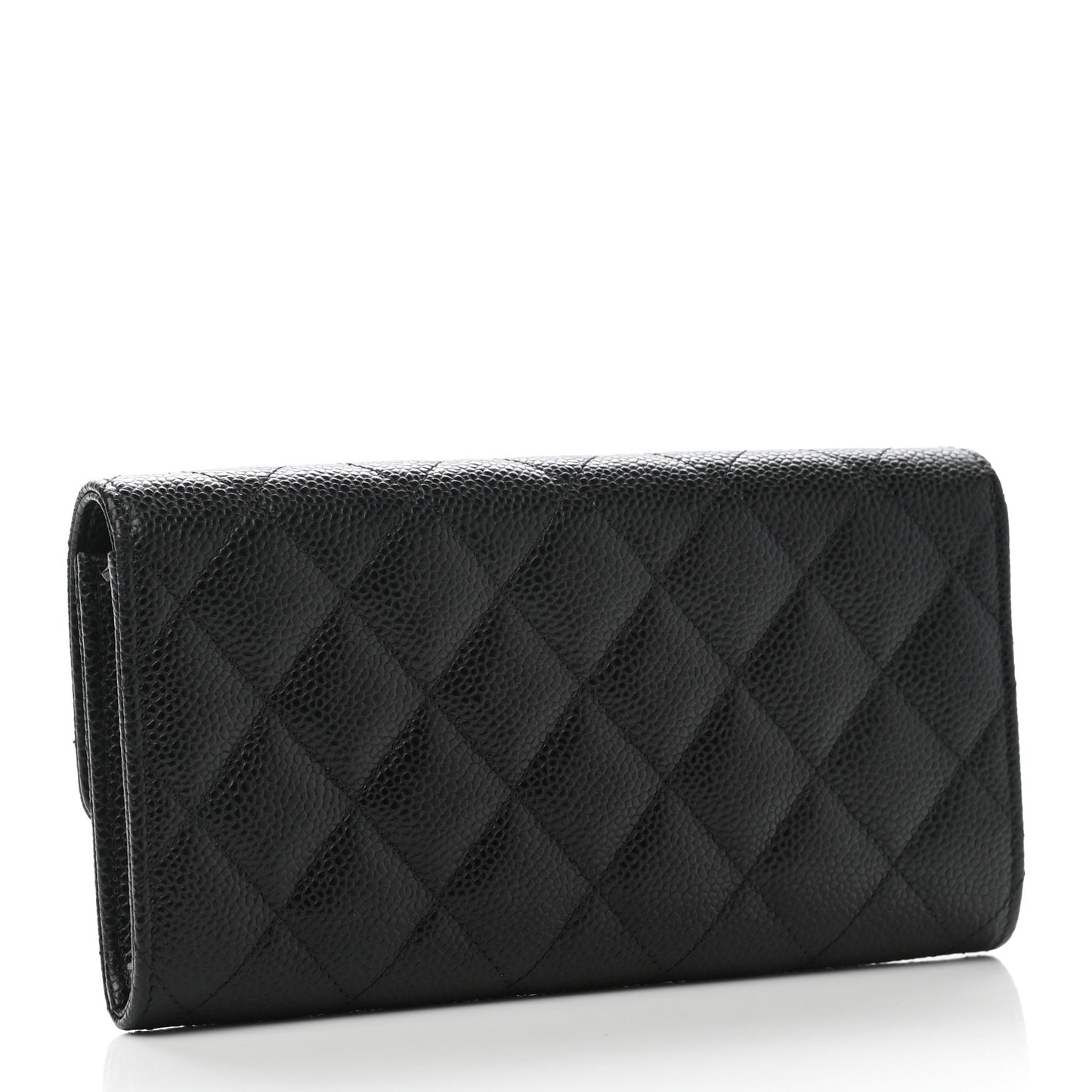 Caviar Quilted Large Gusset Flap Wallet Black
