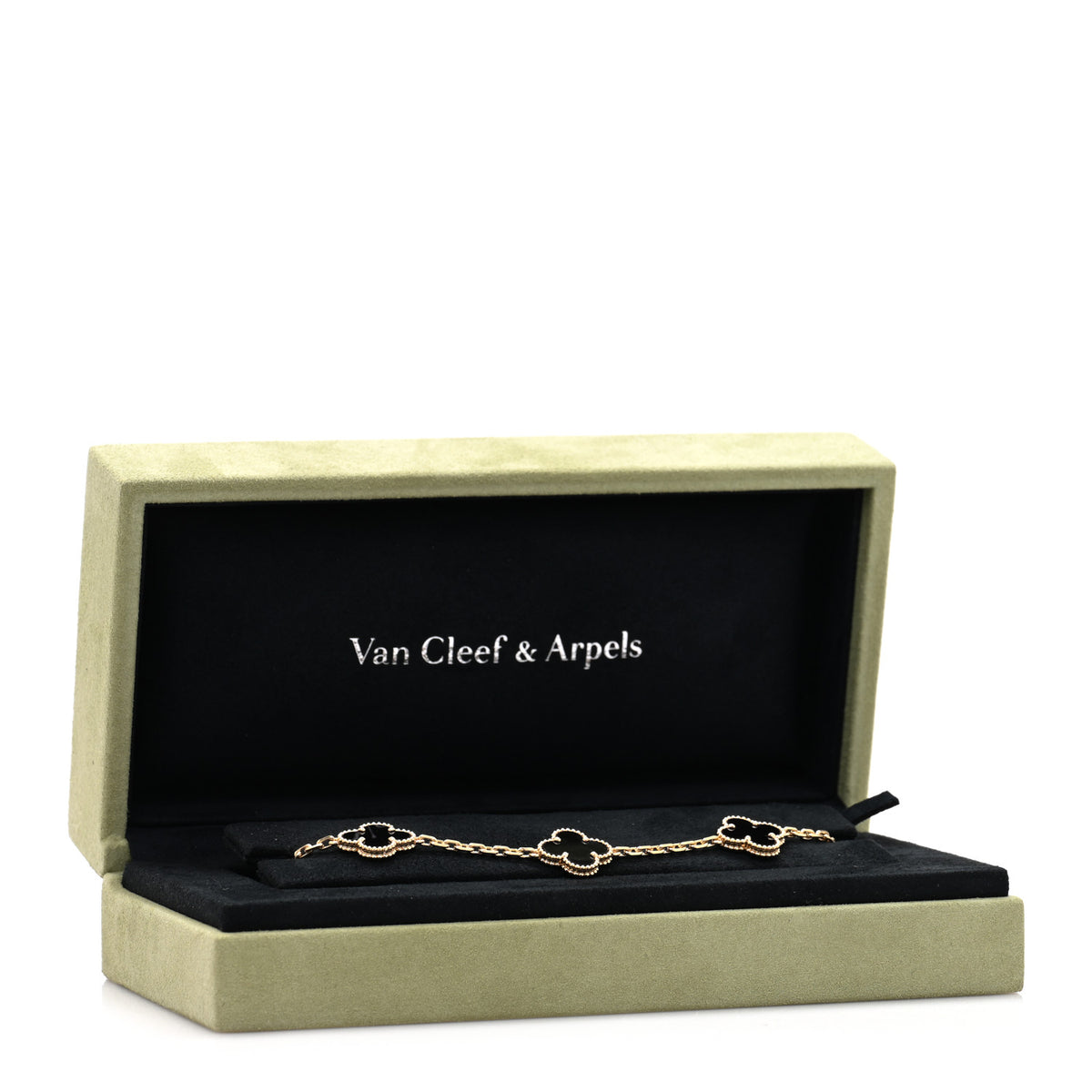 18K Yellow Gold Black Onyx 5 Motifs Vintage Alhambra Bracelet