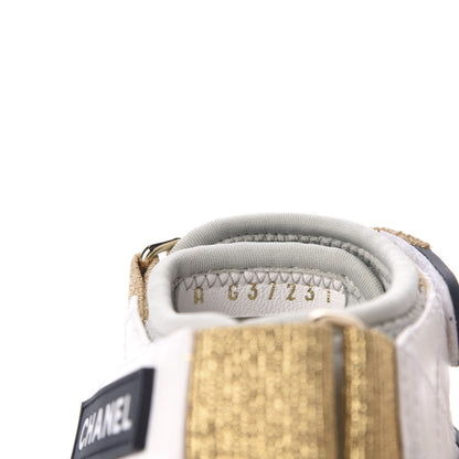 Chanel Goatskin Fabric Gladiator Sandals 36 White Light Grey Navy Blue 8 of 9