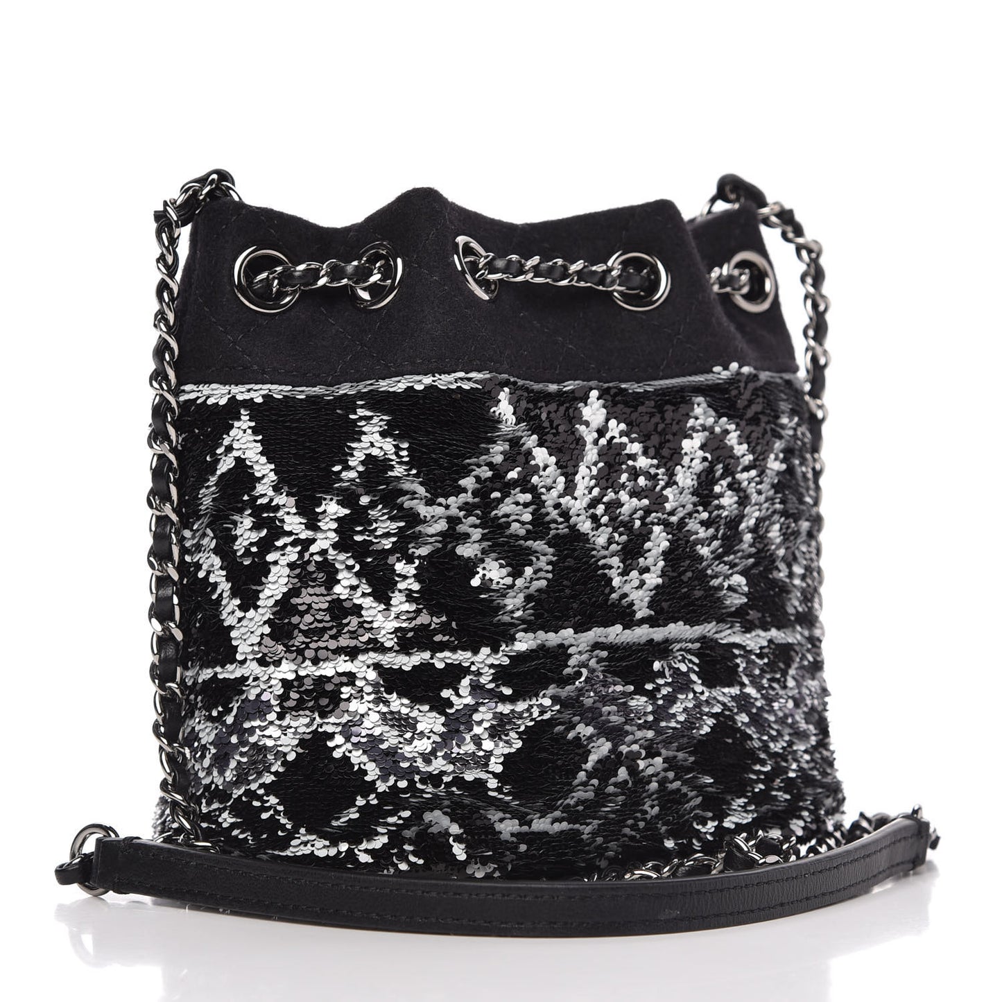 Sequin Wool Drawstring Bag Bag Black Silver