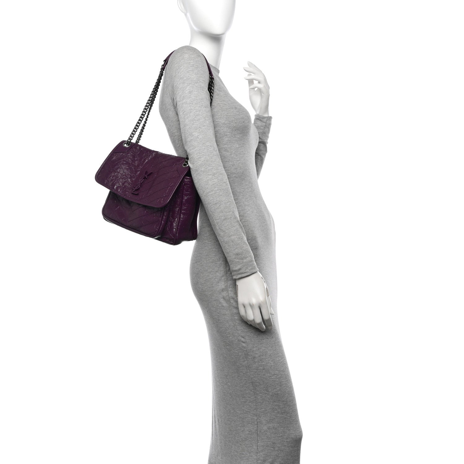 Saint Laurent Crinkled Calfskin Matelasse Monogram Medium Niki Chain Satchel Plum 2 of 10