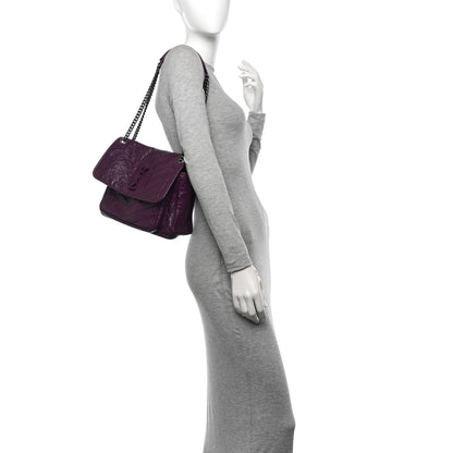 Saint Laurent Crinkled Calfskin Matelasse Monogram Medium Niki Chain Satchel Plum 2 of 10