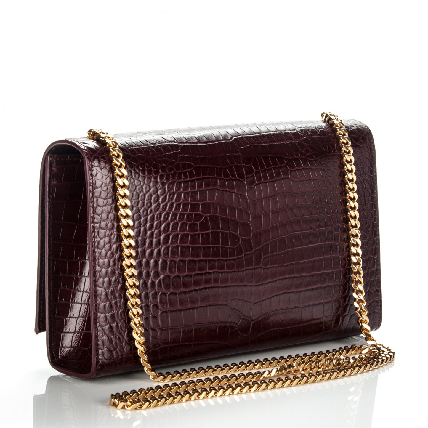 Calfskin Crocodile Embossed Medium Classic Monogram Kate Tassel Satchel Dark Red
