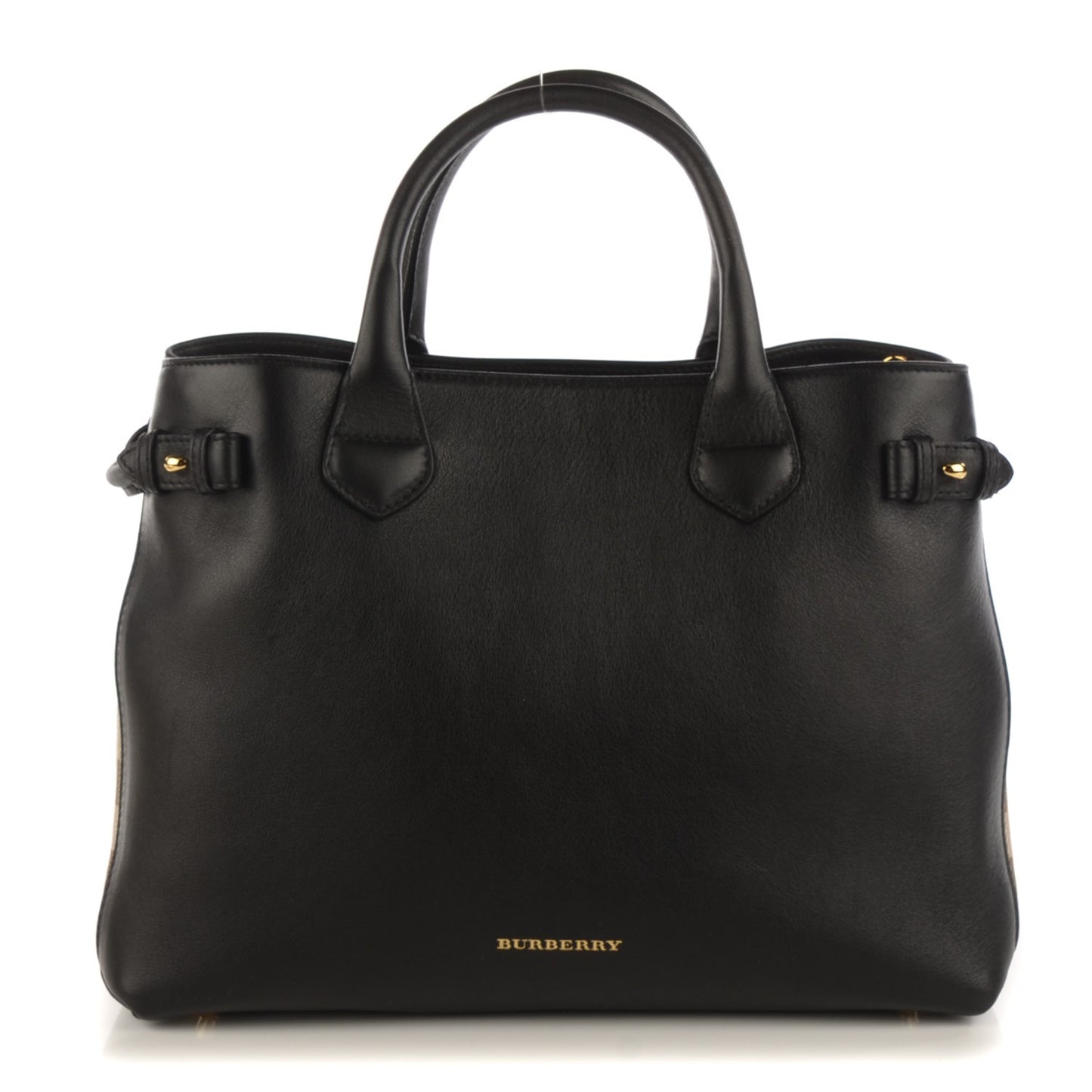 Grainy Calfskin House Check Medium Banner Tote Black