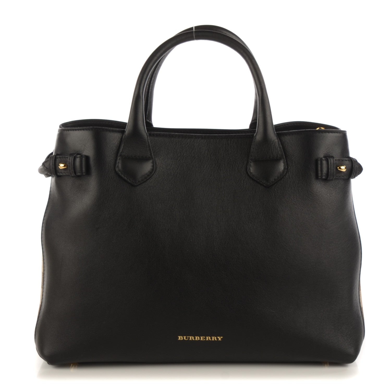 Burberry Grainy Calfskin House Check Medium Banner Tote Black 1 of 8
