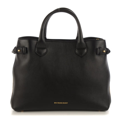 Burberry Grainy Calfskin House Check Medium Banner Tote Black 1 of 8